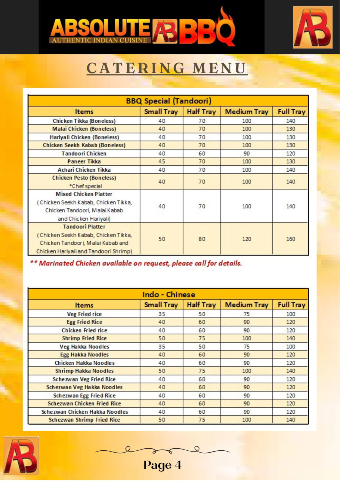 Absolute BBQ Food Menu