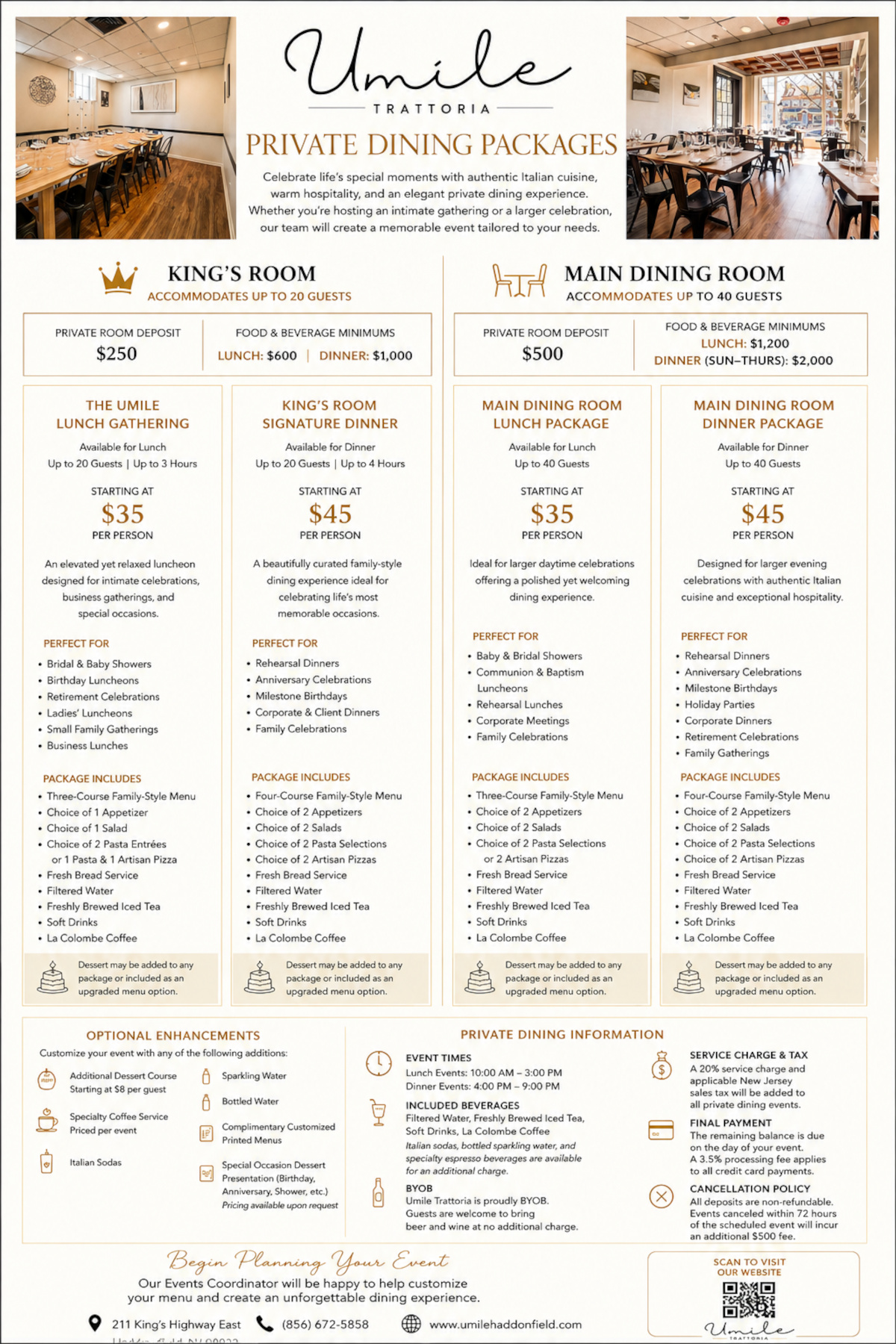 Private dining packages