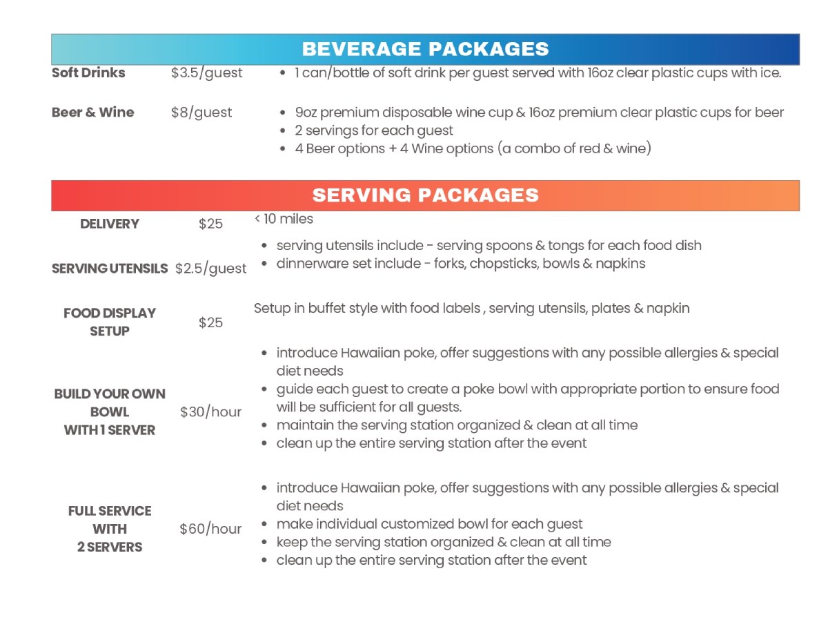 Beverage and Serving packages menu banner