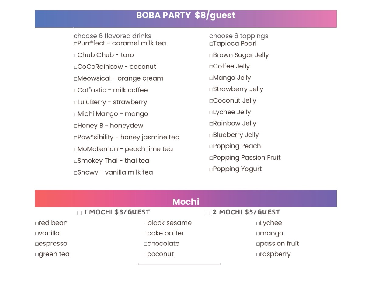 Boba party and Mochi menu banner