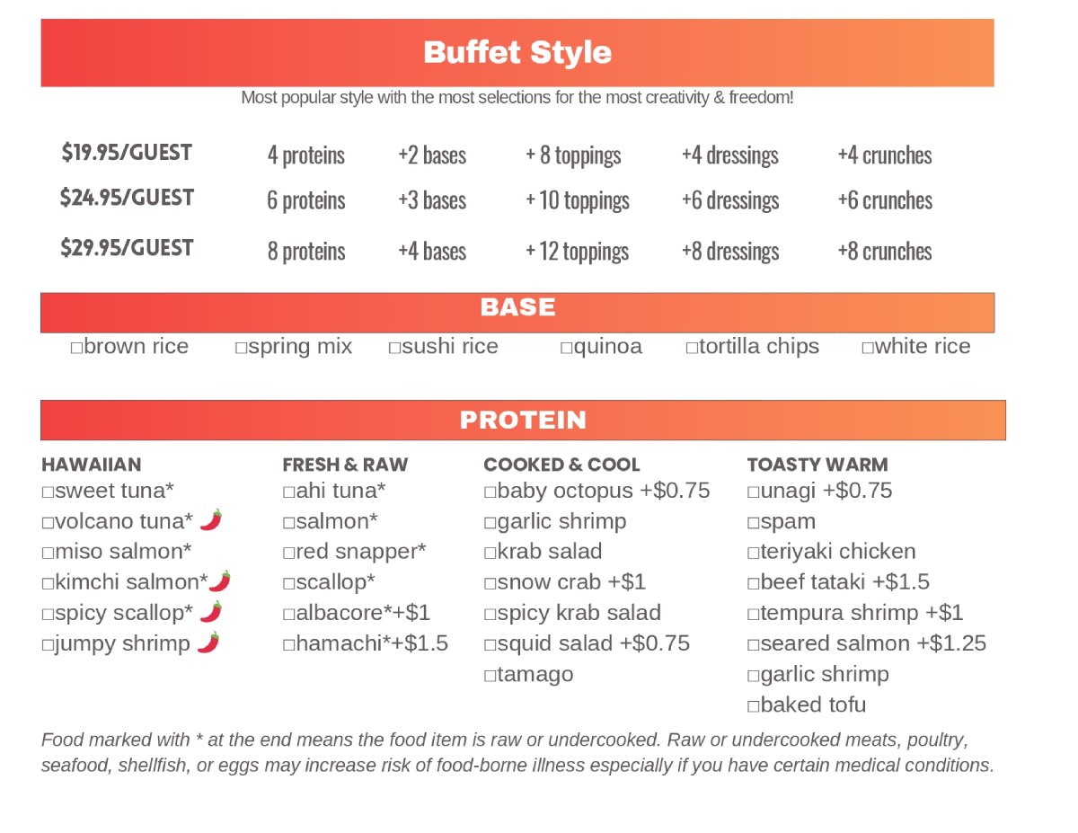 Buffet, Base and Protein menu banner