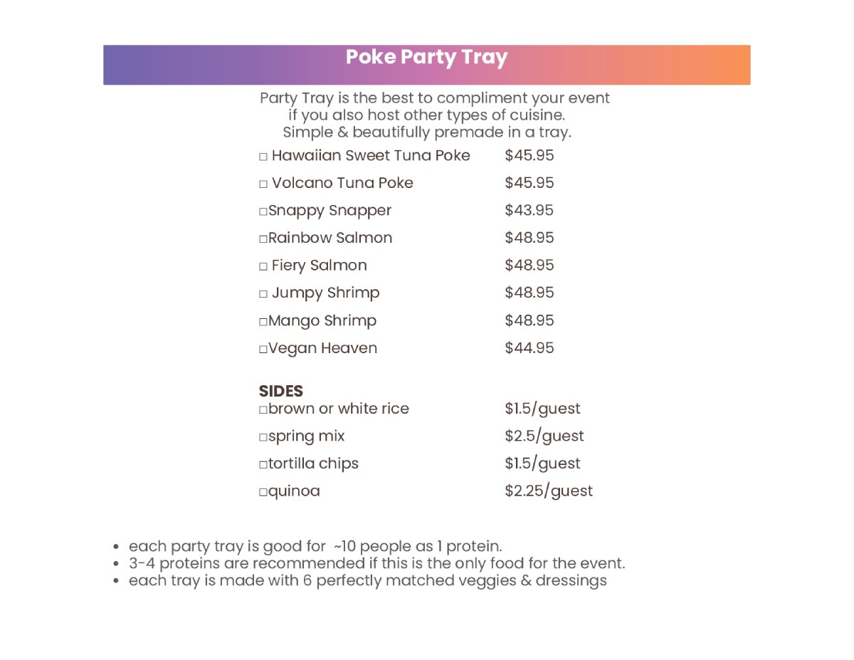 Poke Party tray menu banner