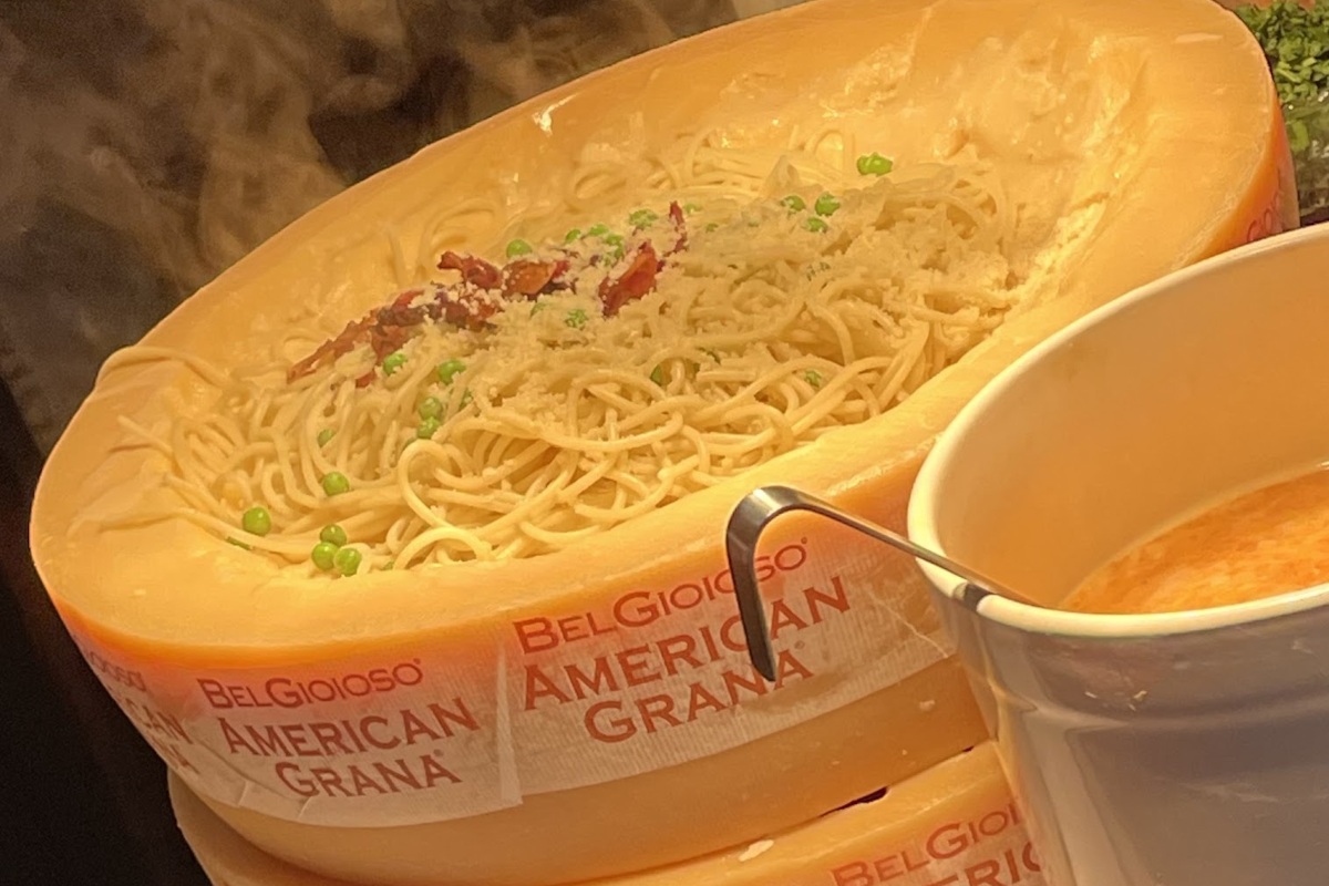 a noodles in a bowl made of chees.