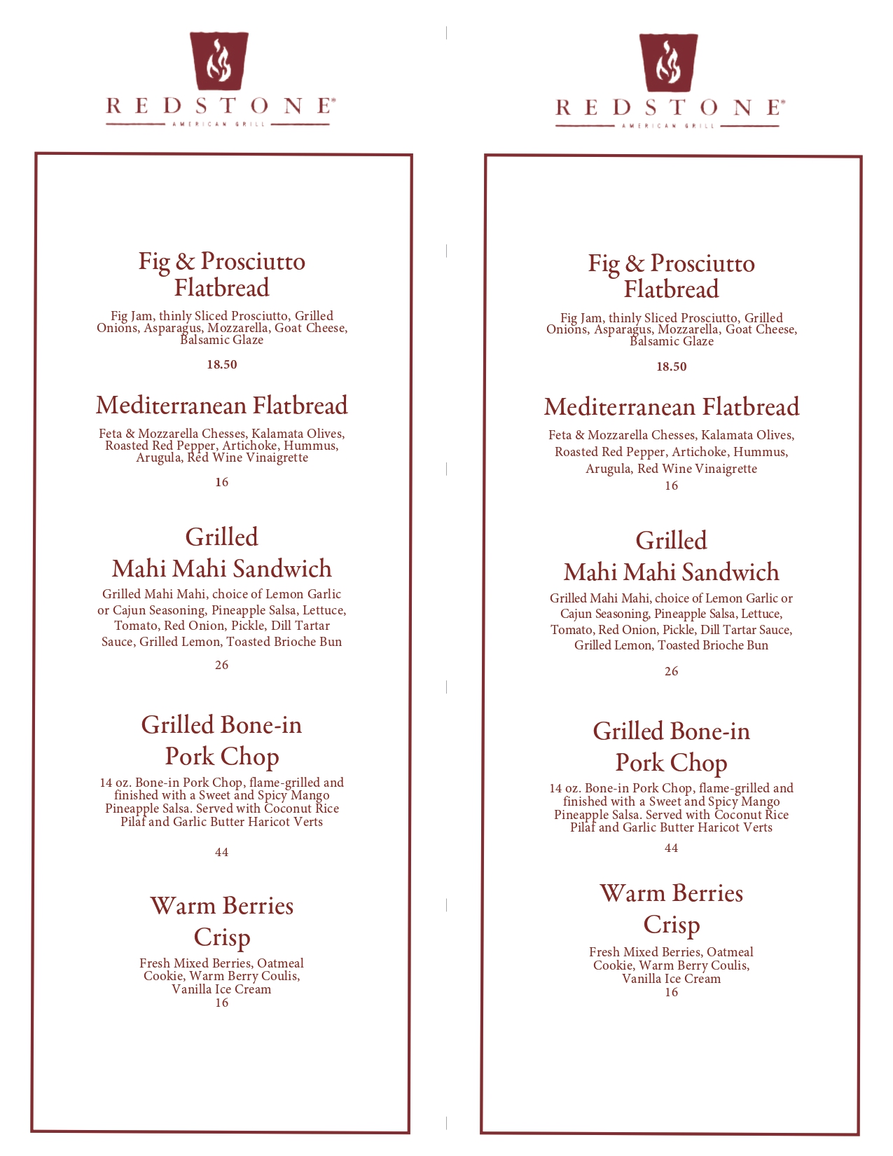 redstone american grill specials menu