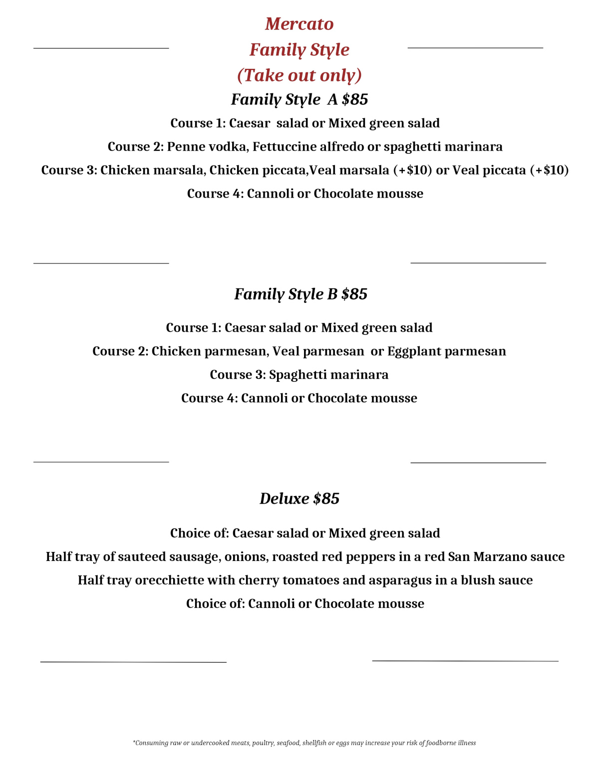 Family Style menu
