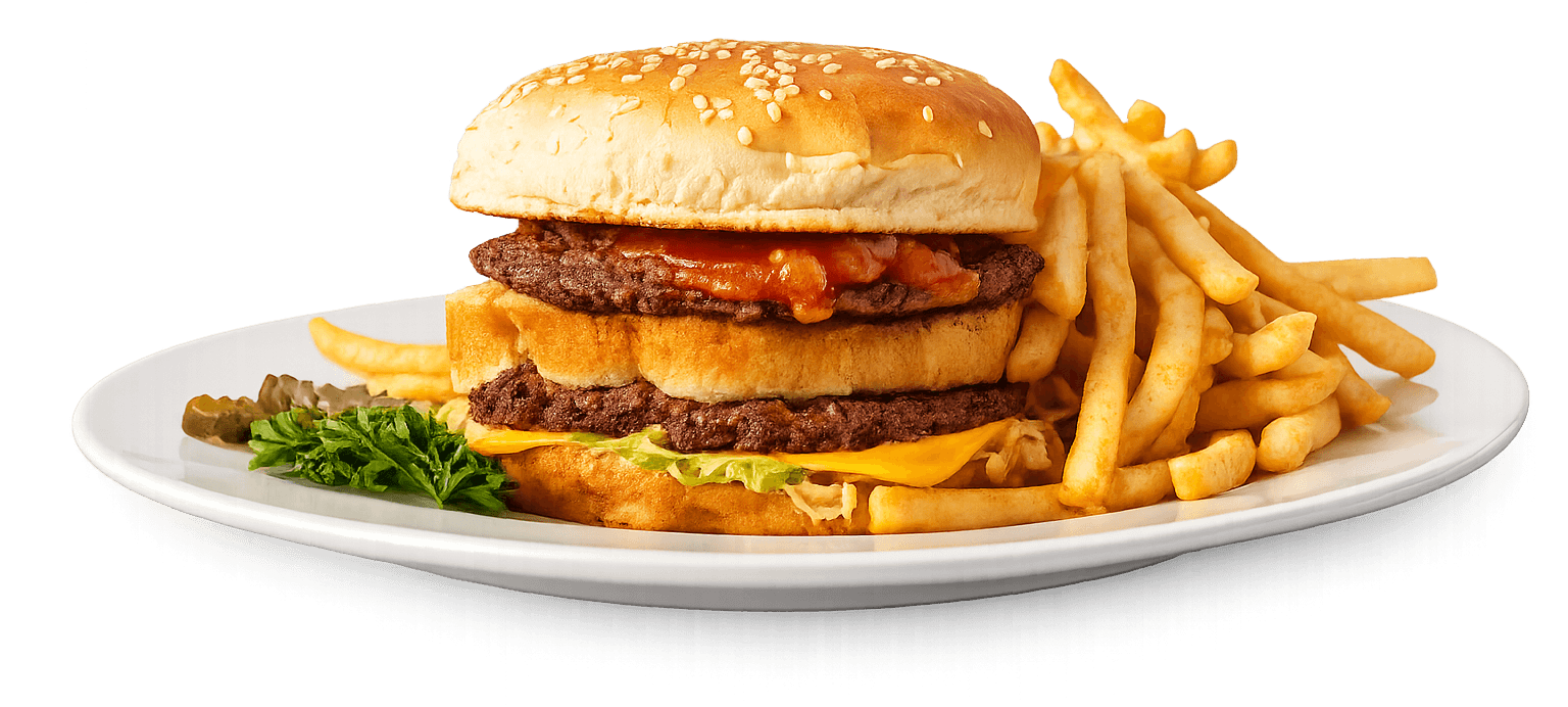 Bob's Big Boy burger and fries plate