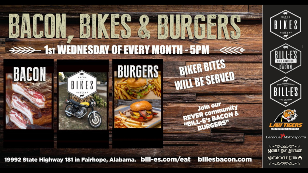 BILL-E's Bacon, Bikes & Burgers event flyer