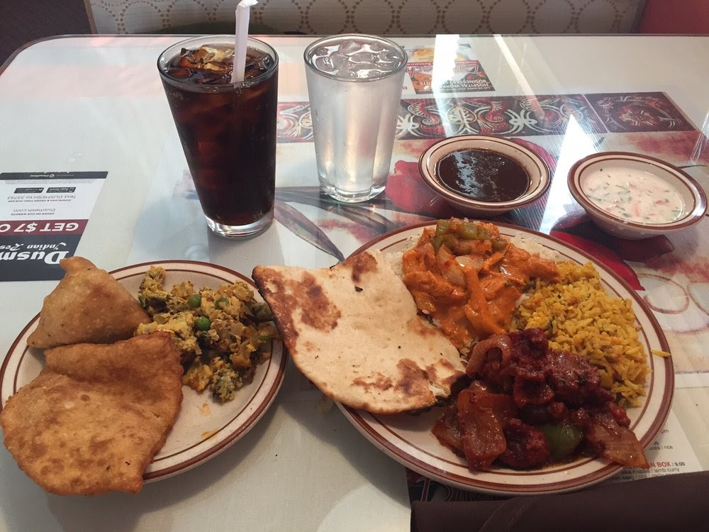 Dishes and drinks served on the table