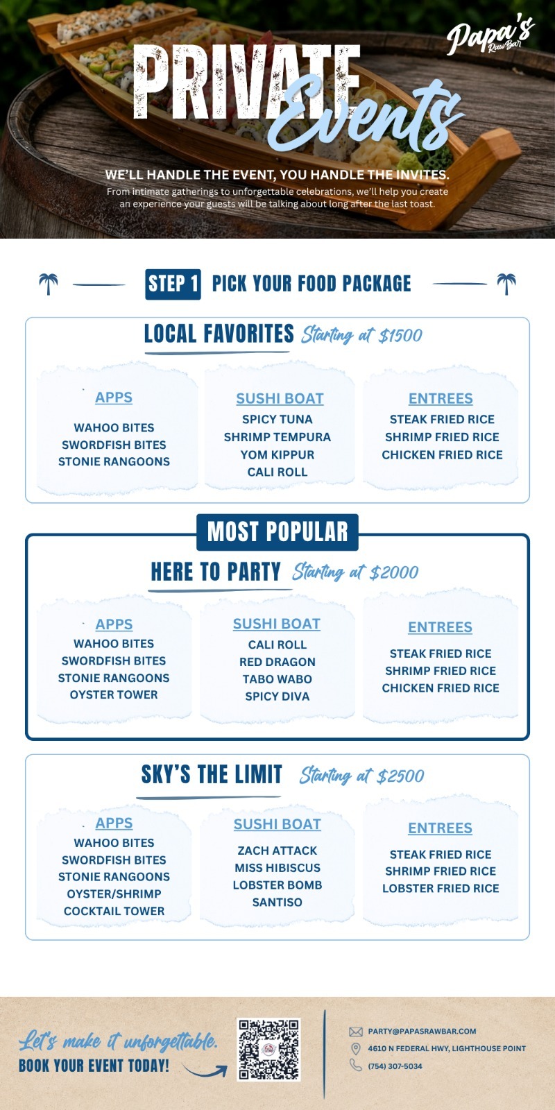 Papa's Raw Bar private events packages