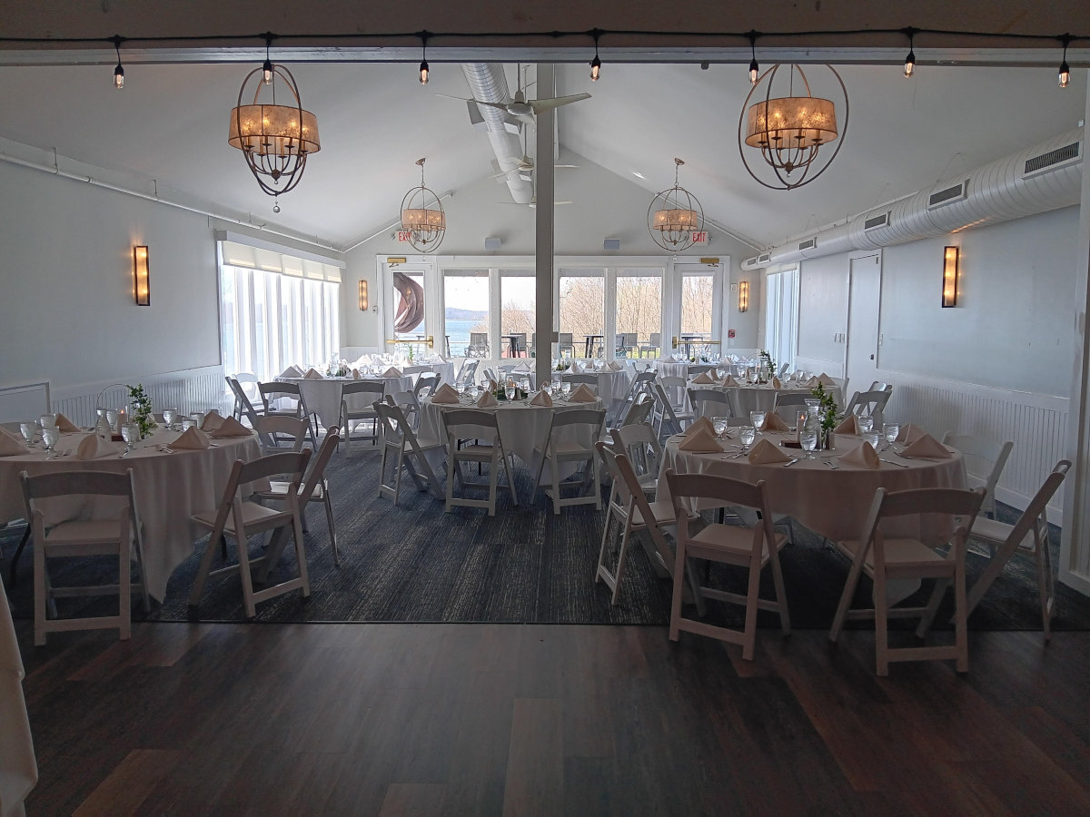 Indoor view of a restaurant with tables and chairs