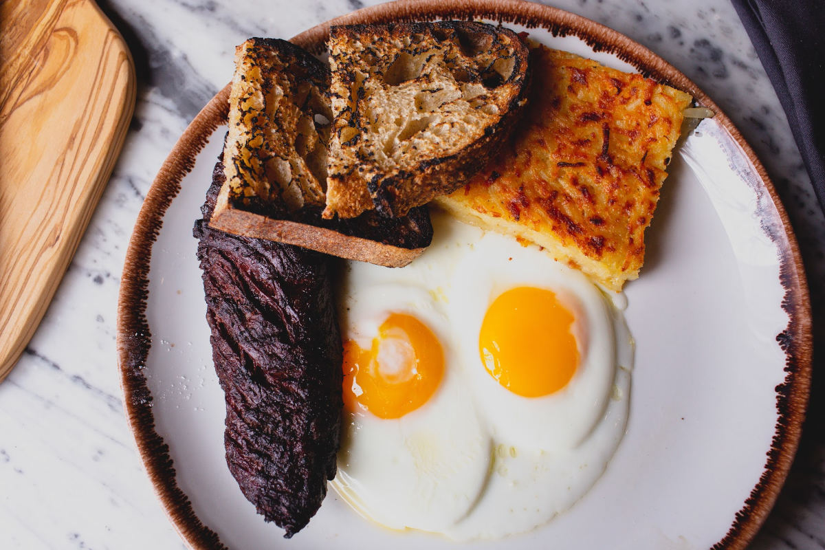 Steak and Eggs on the plate