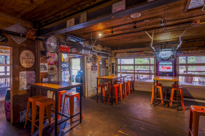 Interior, bar area, seating space