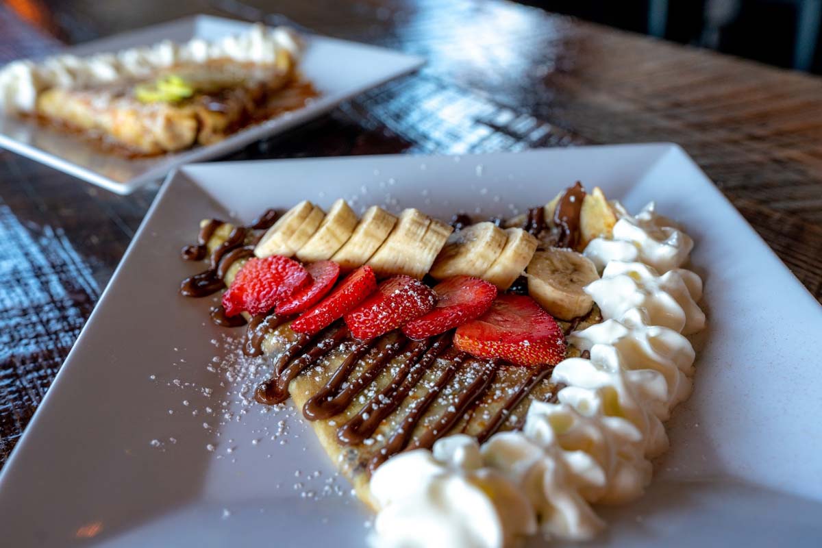 Nutelle, banana strawberry crepes