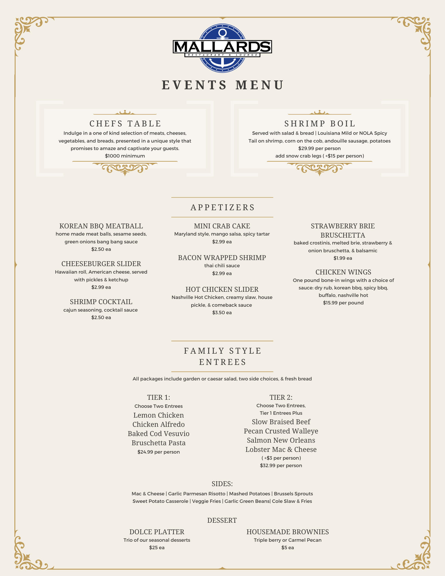 Events menu