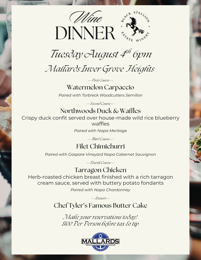 Wine dinner menu