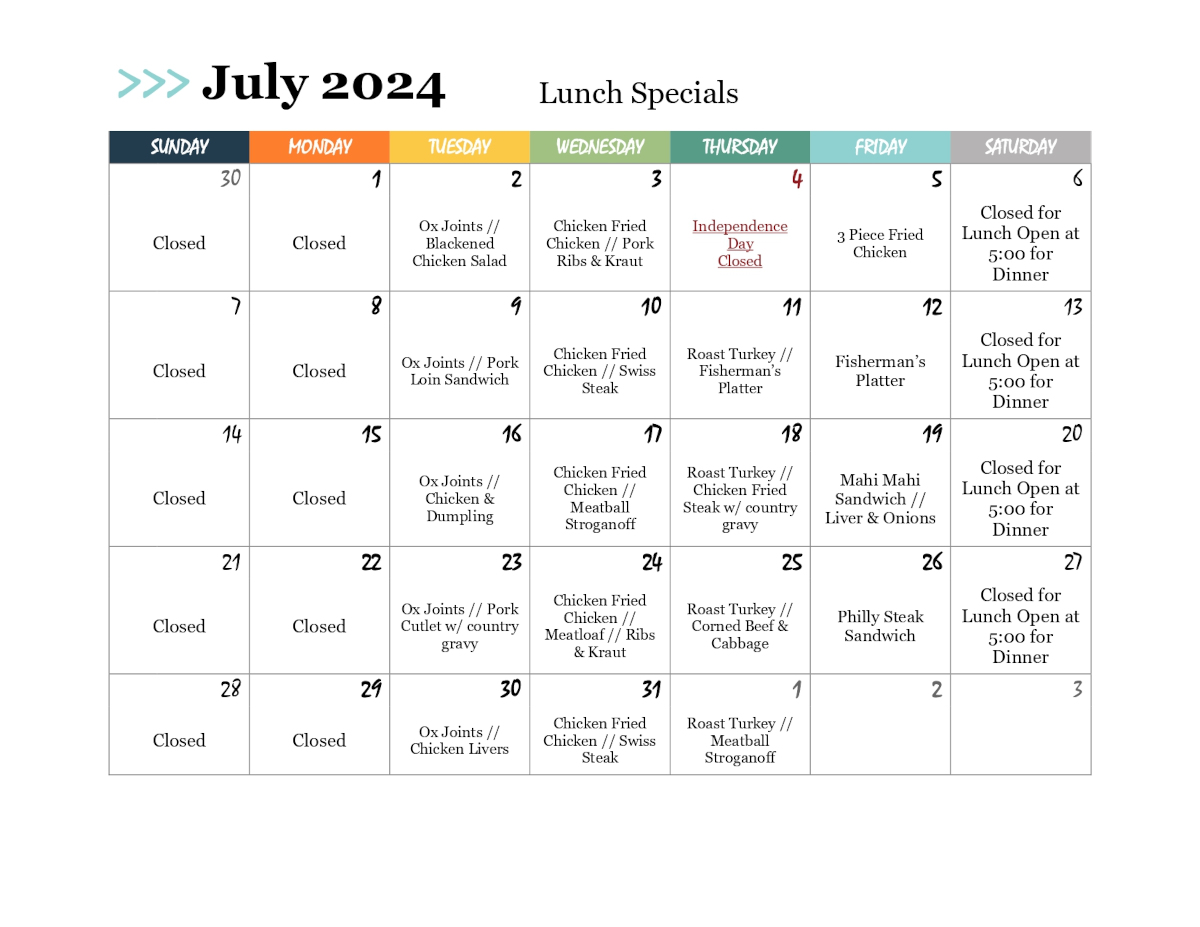 Lunch Specials for July 2024
