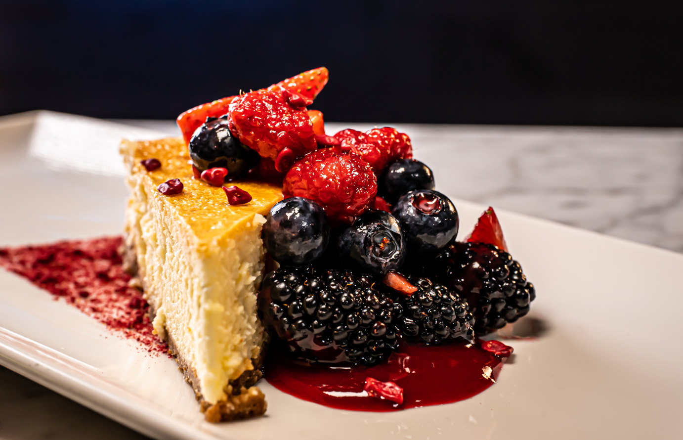 Piece of cake with various berries