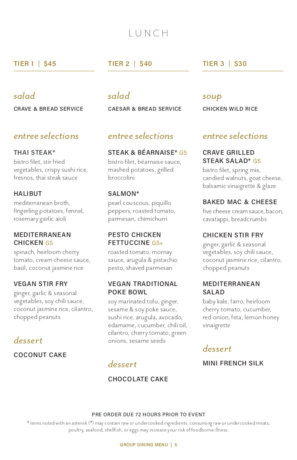 Group Dining Menu for Private Parties 4