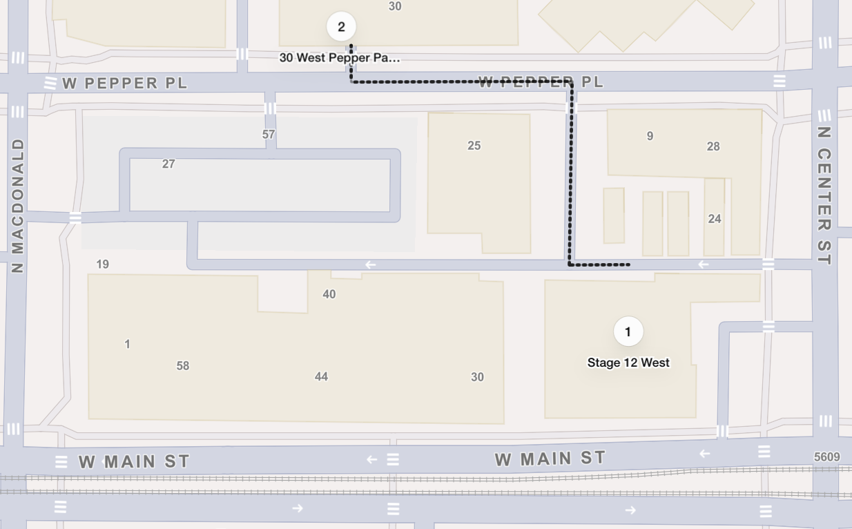 Map showing our location and nearby parking