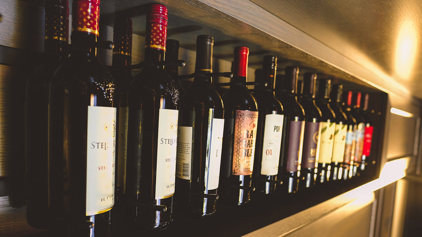 Wine bottles on a shelf