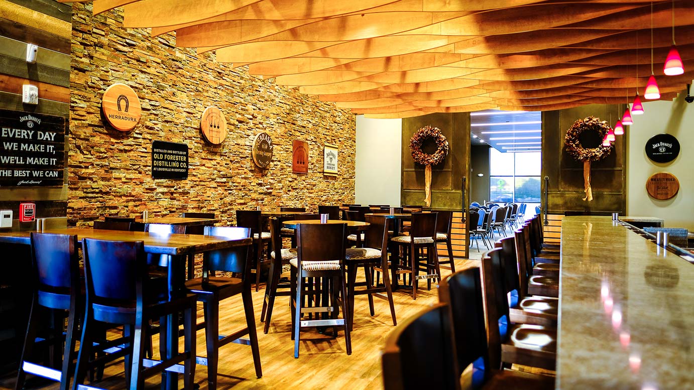 The restaurant's interior, table, and chairs