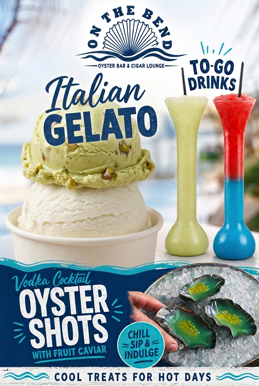 italian gellato, to-go drinks, oyster shots