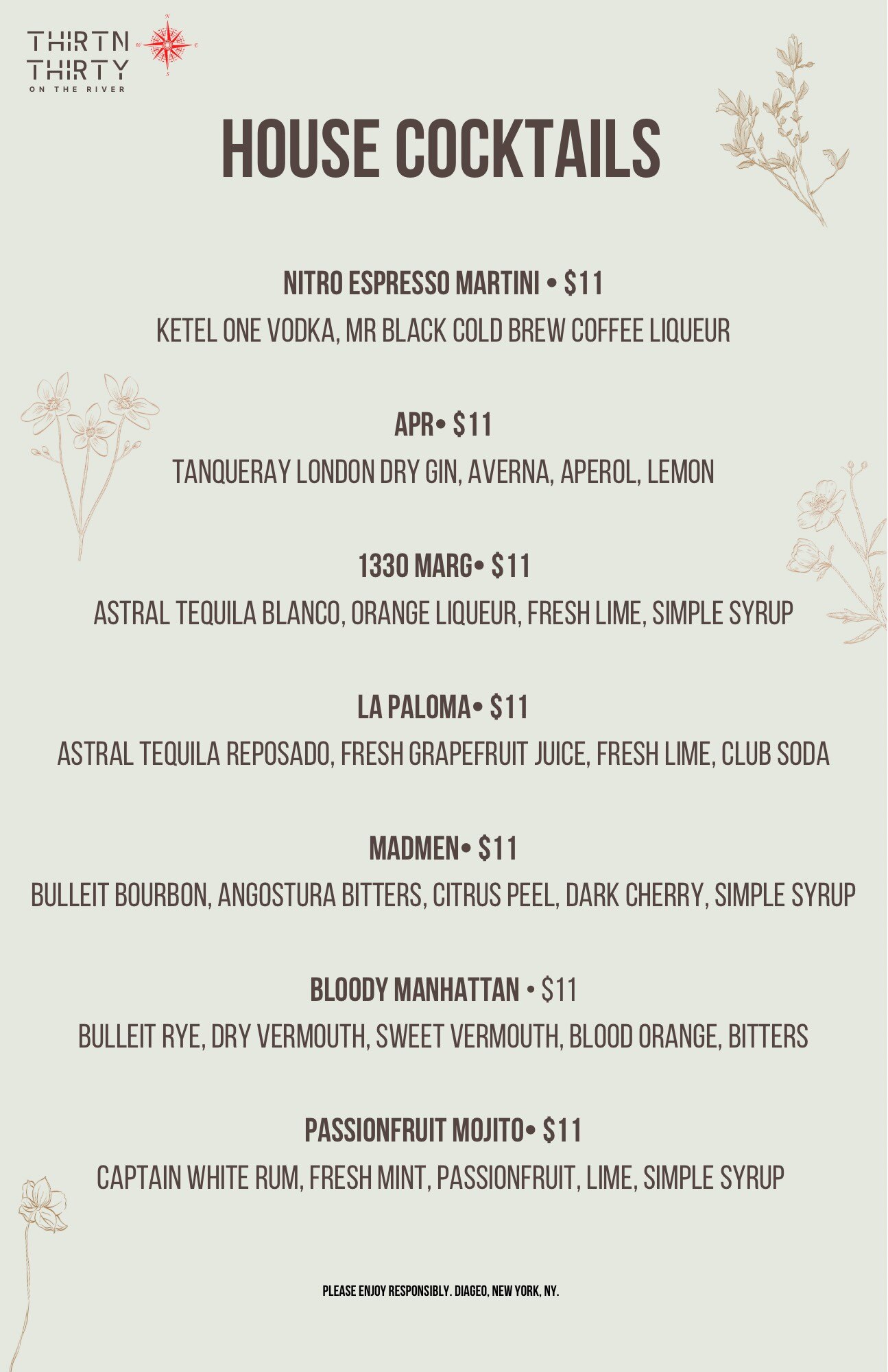 House Cocktails menu