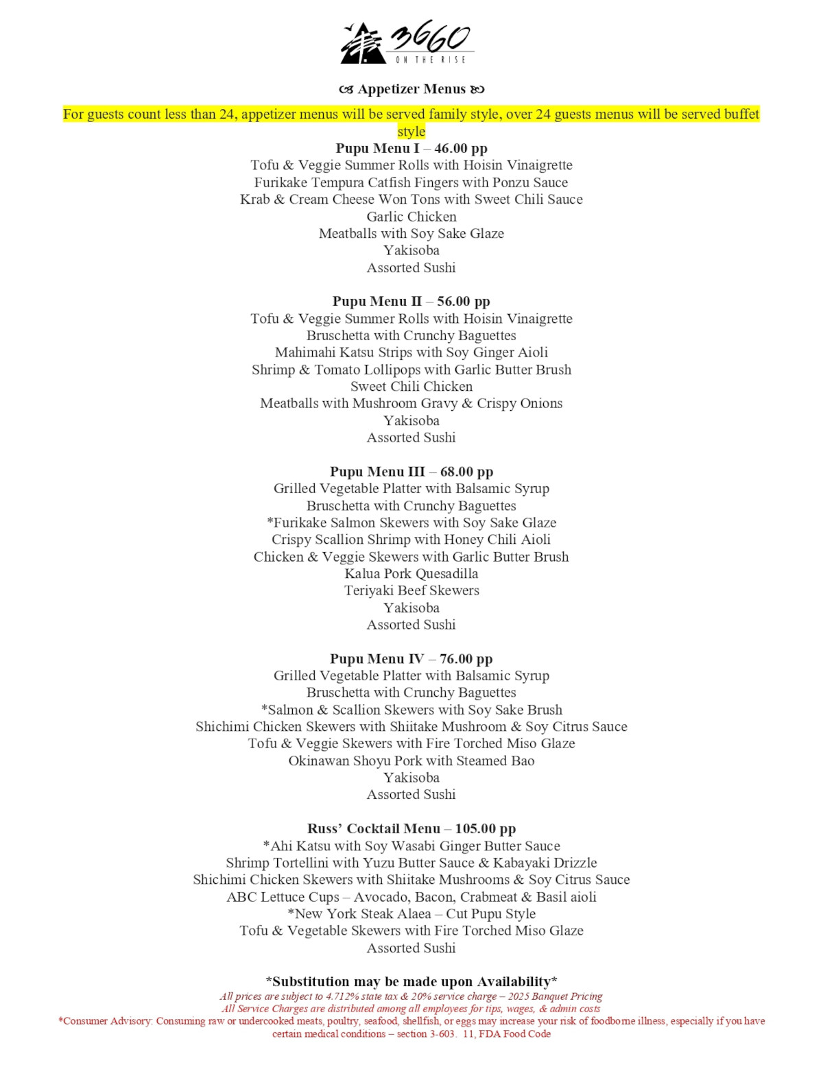 Appetizer Buffet menus