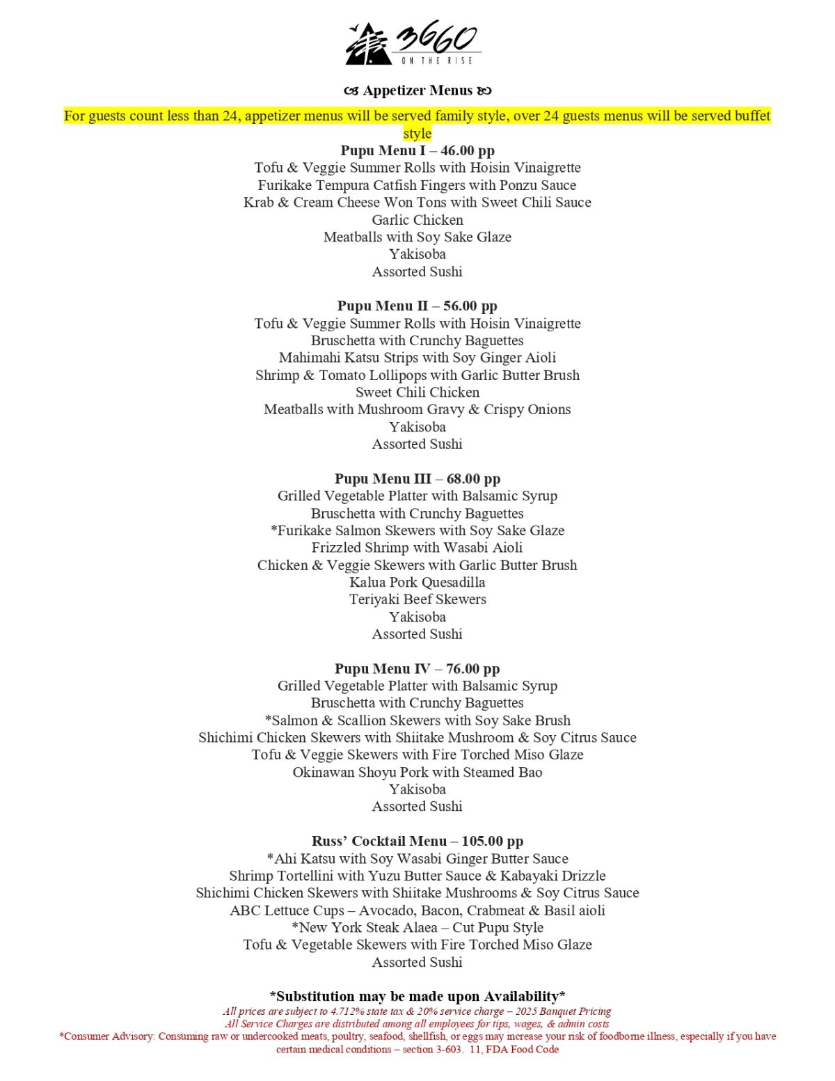 Appetizer Buffet menus