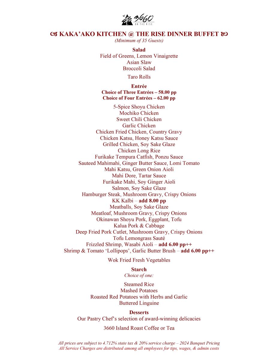 Kaka’ako Kitchen @ The Rise Dinner Buffet menus