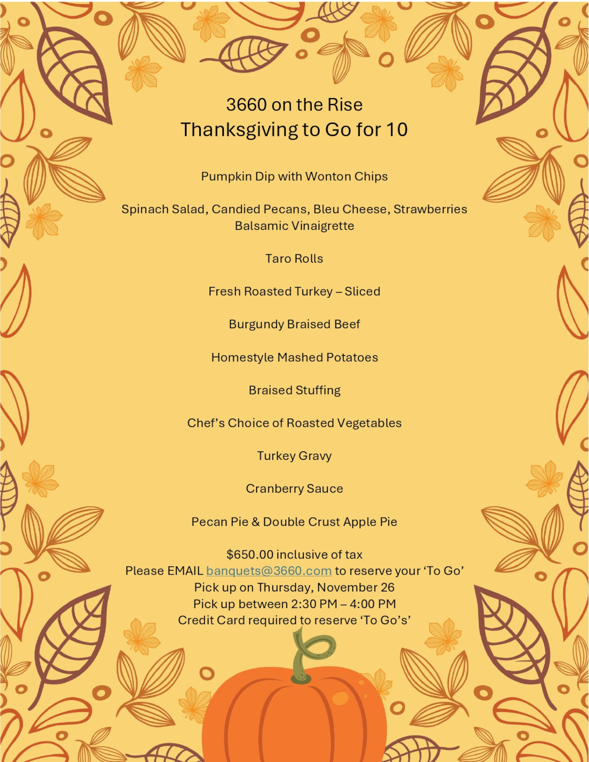 Thanksgiving To-Go Menu
