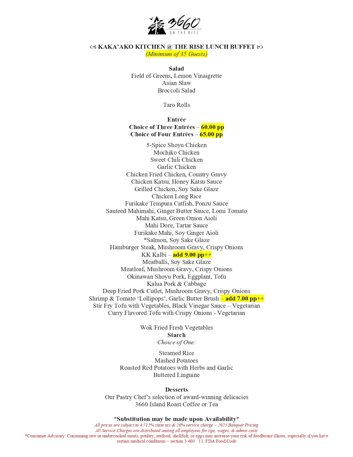 Kaka’ako Kitchen @ The Rise Lunch Buffet menus