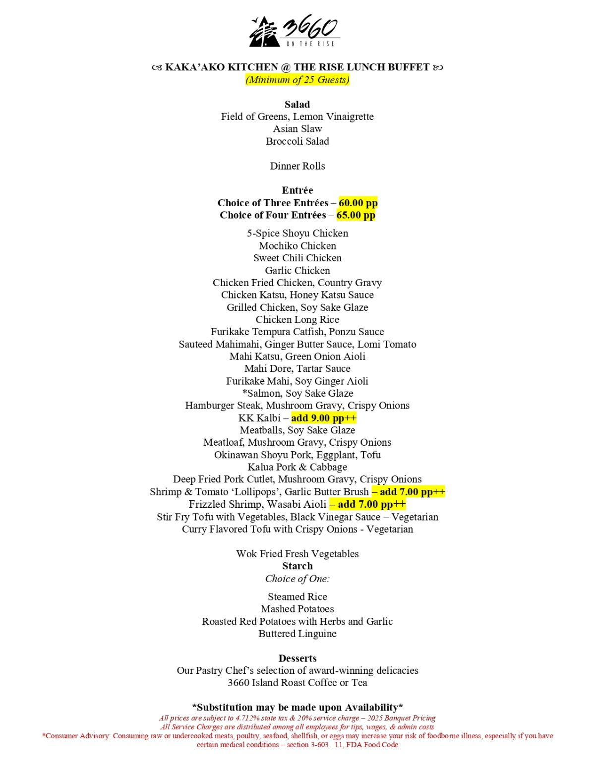 Kaka’ako Kitchen @ The Rise Lunch Buffet menus
