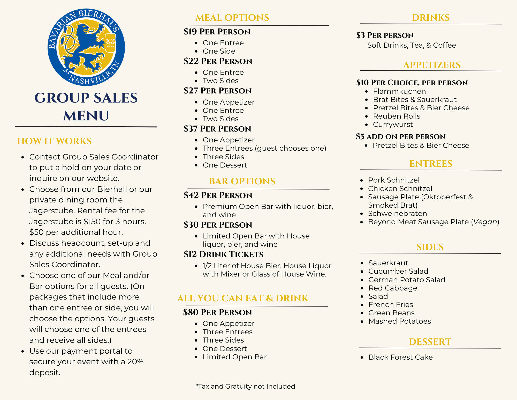 Group Sales Menu
