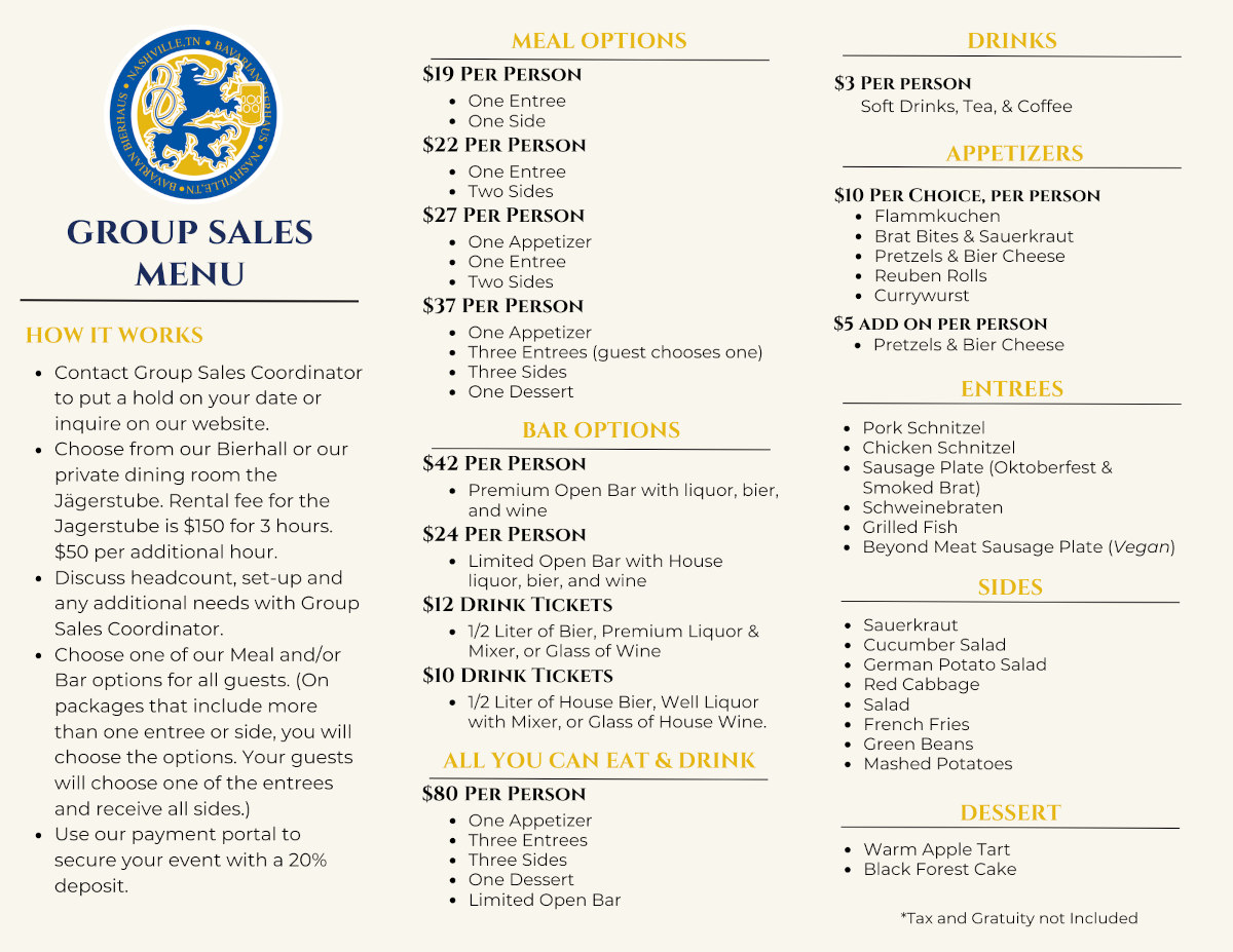 Group Sales Menu