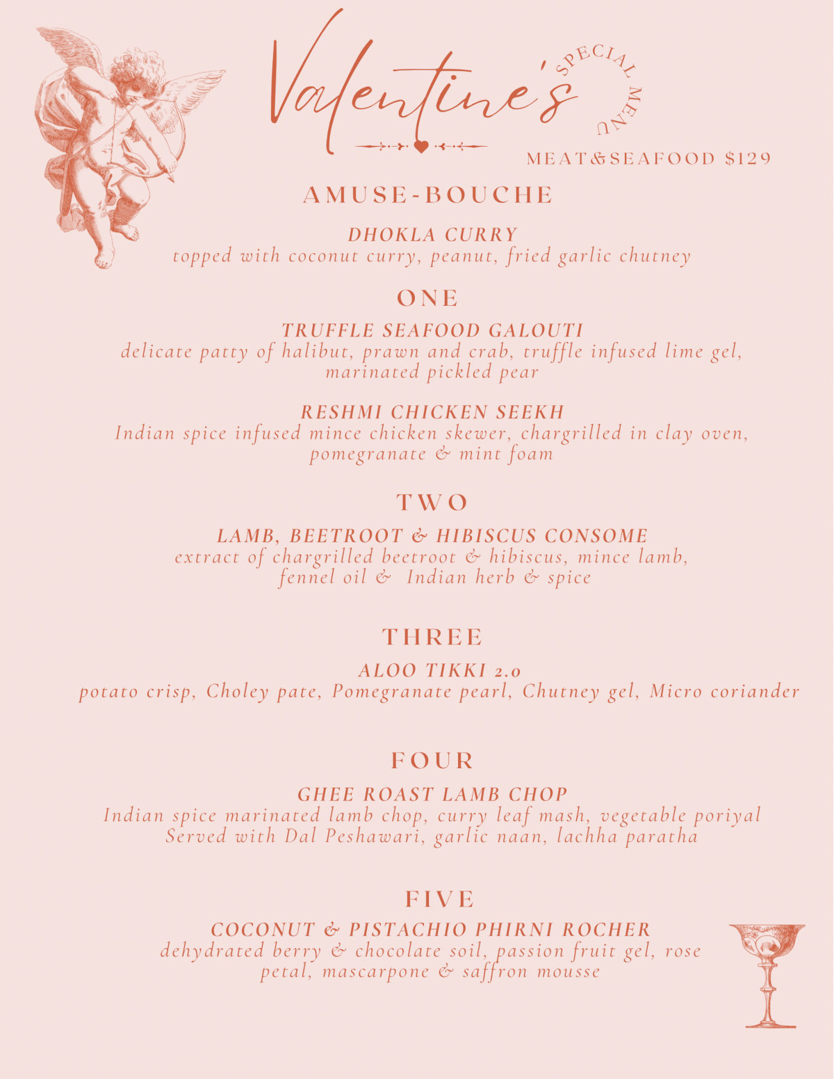 Valentine's meat and seafood menu