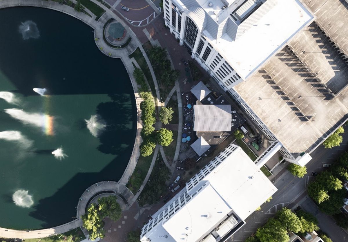 drone shot of the restaurant and it's surrounding