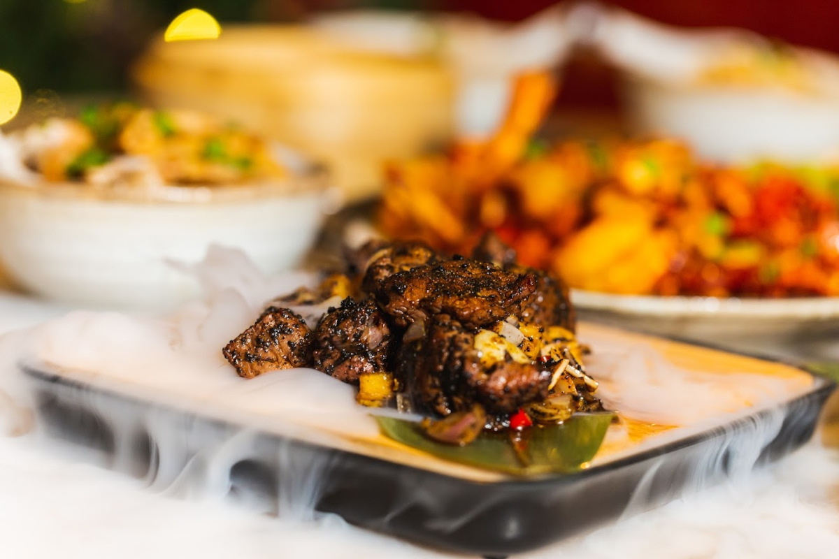 Grilled decorated meat and spices