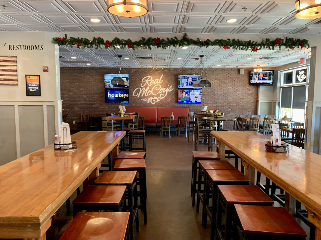 Restaurant interior, dining area and pool tables