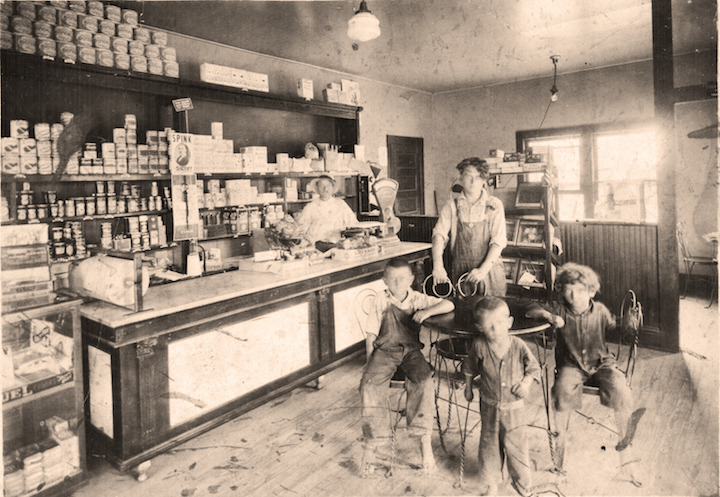 The interior of the restaurant's first building; Frank, Katharine, and kids