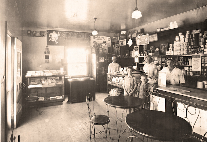 The interior of the restaurant's first building and the employees