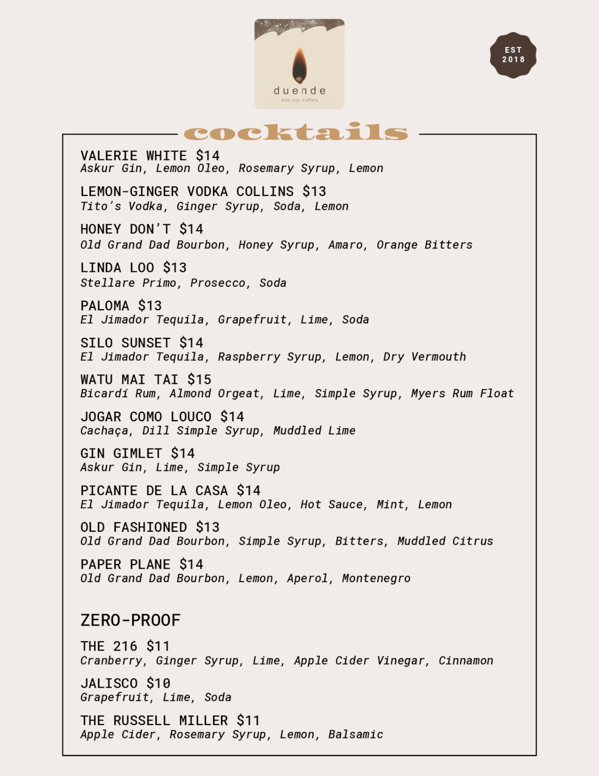 Restaurant Menu, page 1