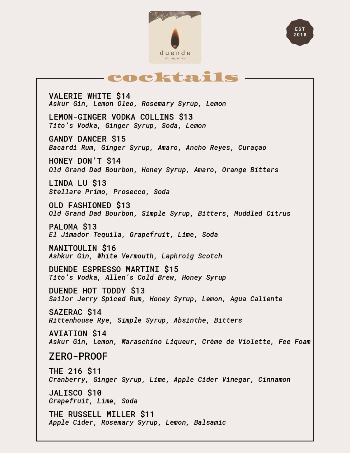 Restaurant Menu, page 1