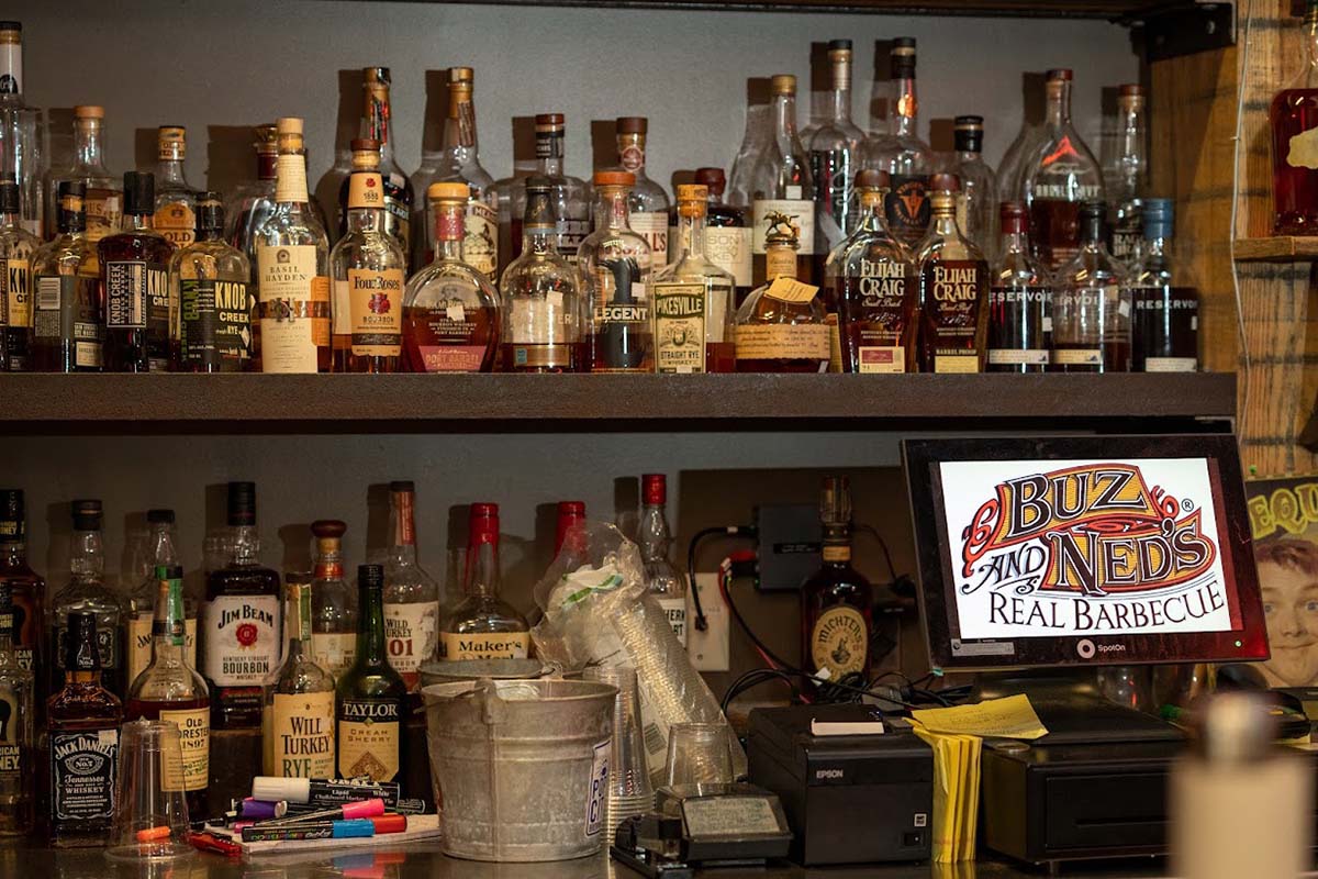 Back bar, shelves with spirits