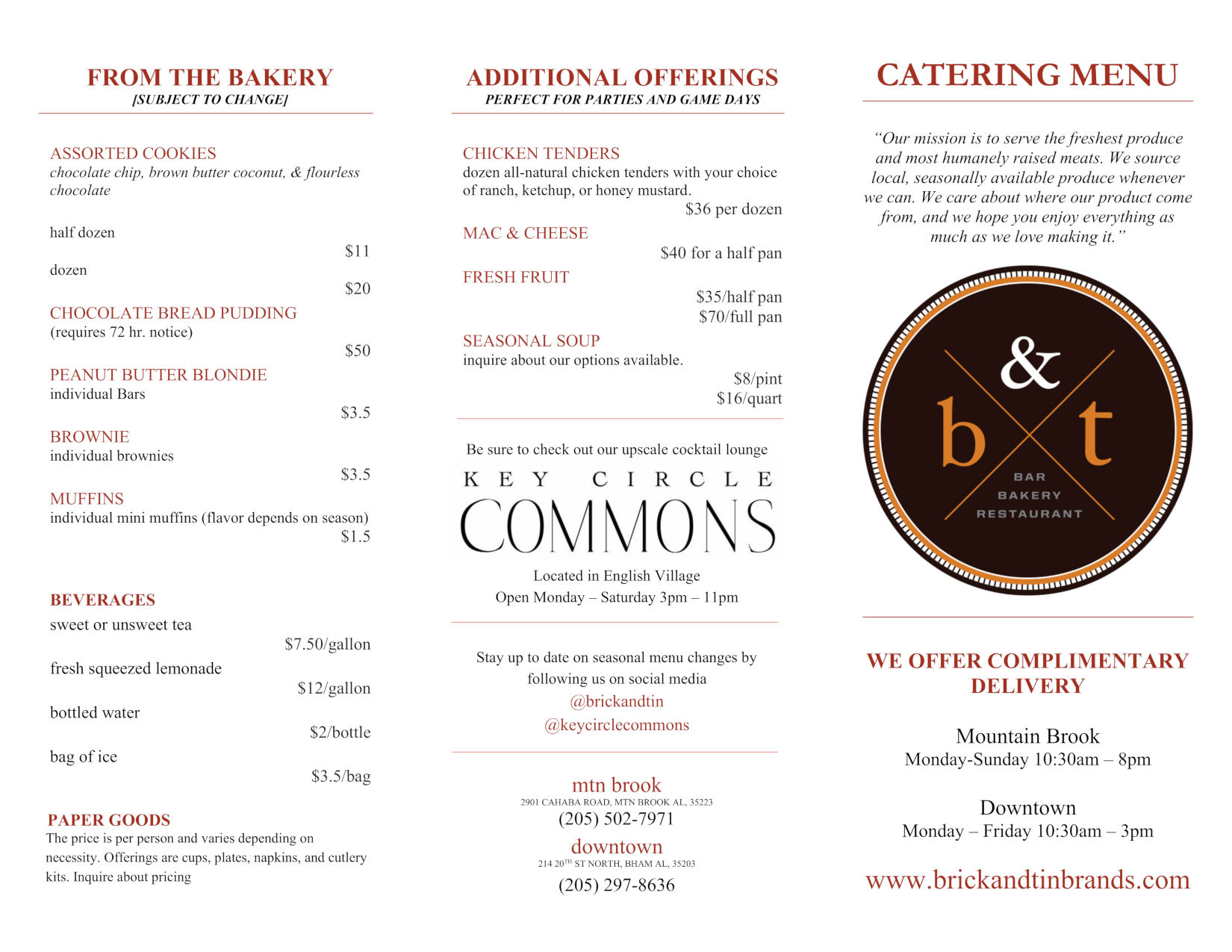 Catering Menu Page 1