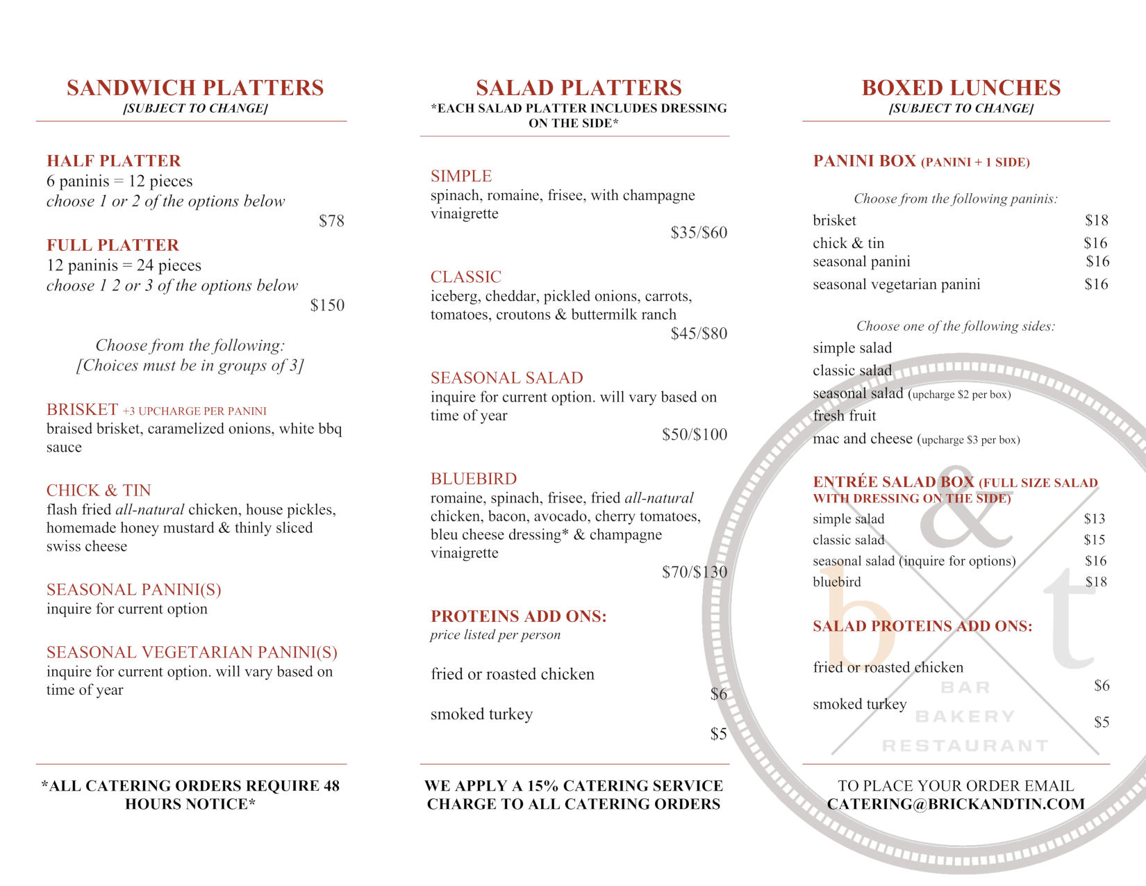 Catering Menu Page 2