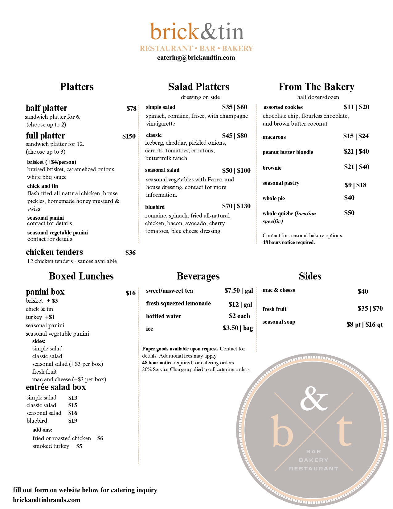Catering Menu Page 1