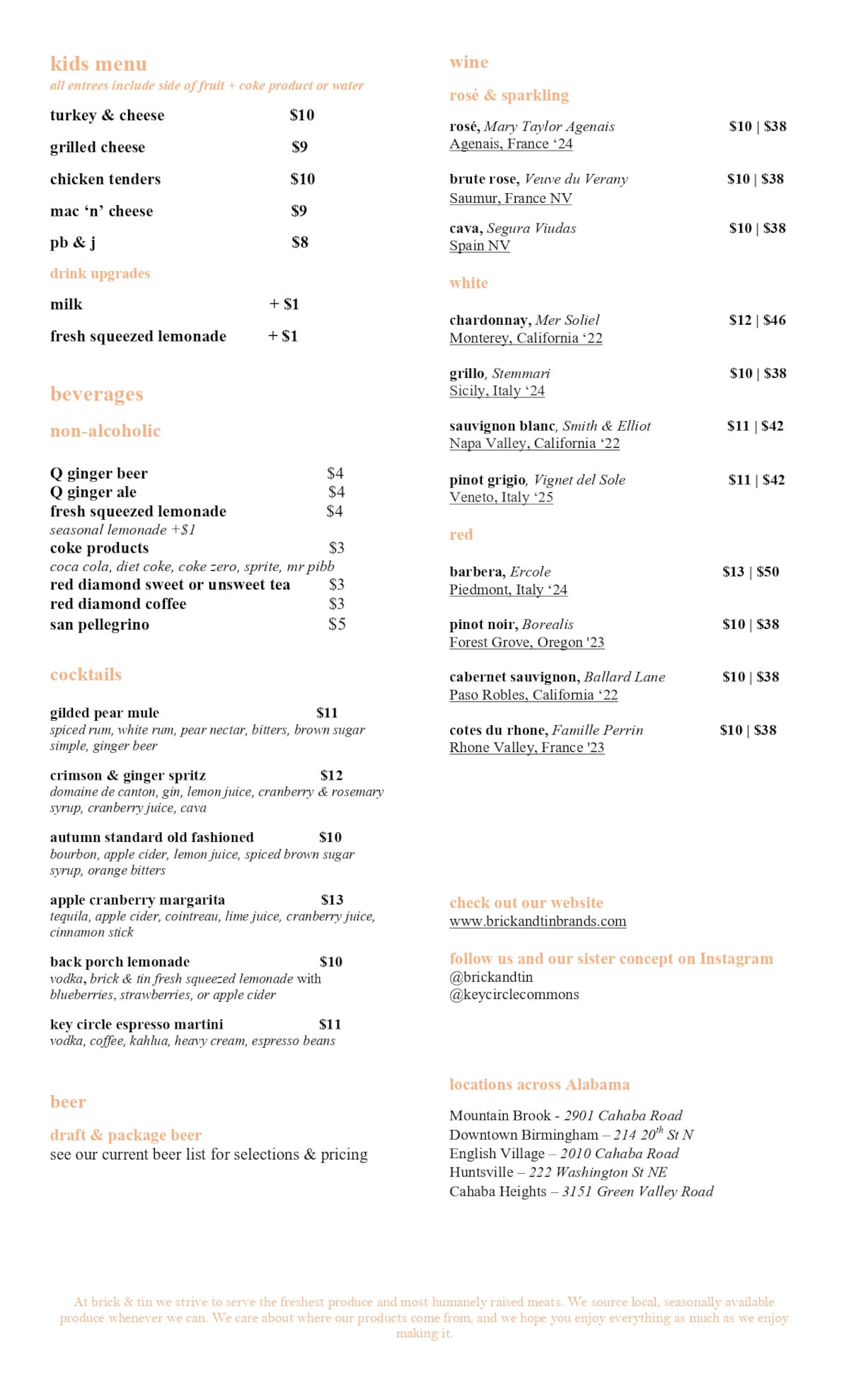 Drink Menu Page 1