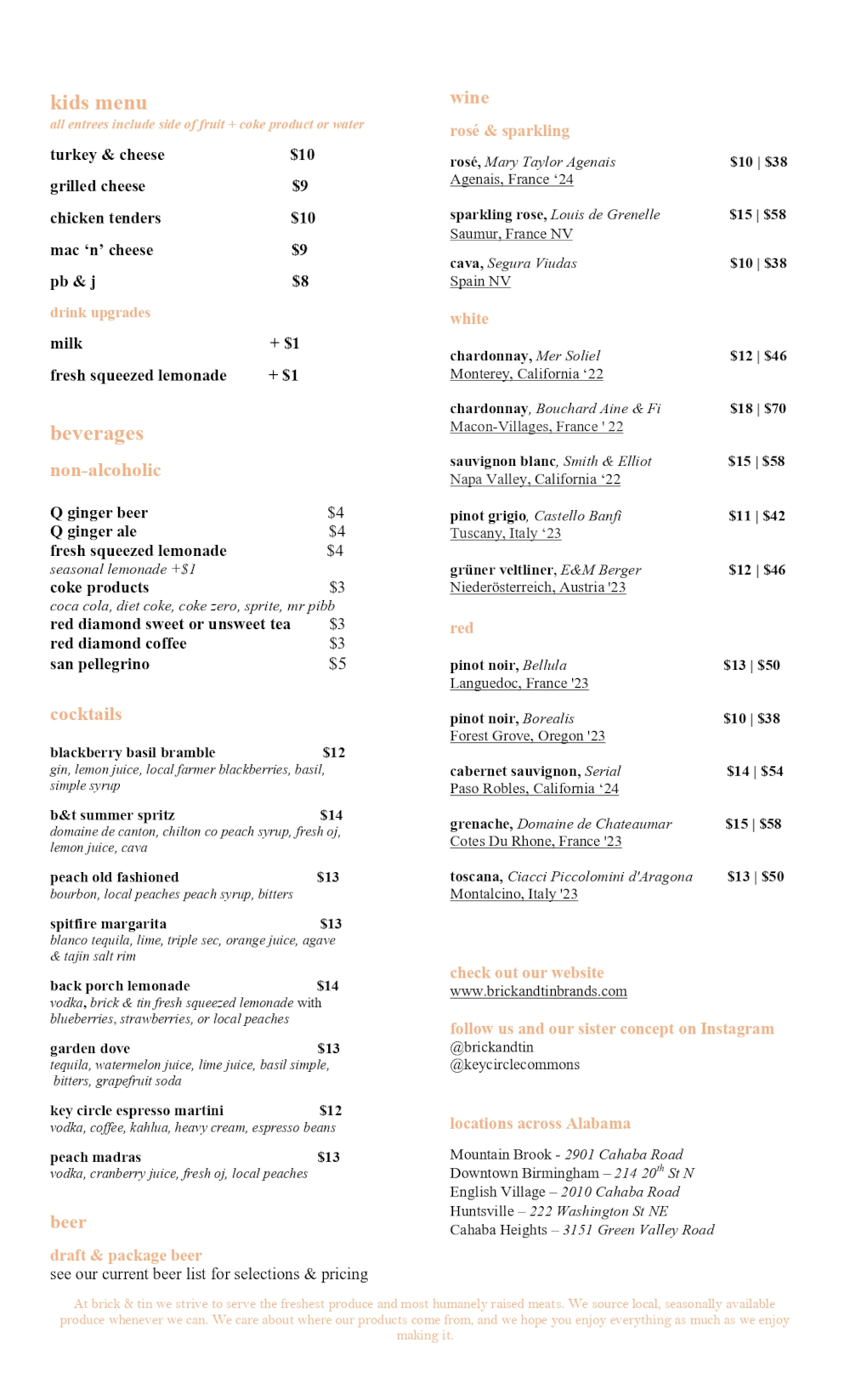Drink Menu Page 1