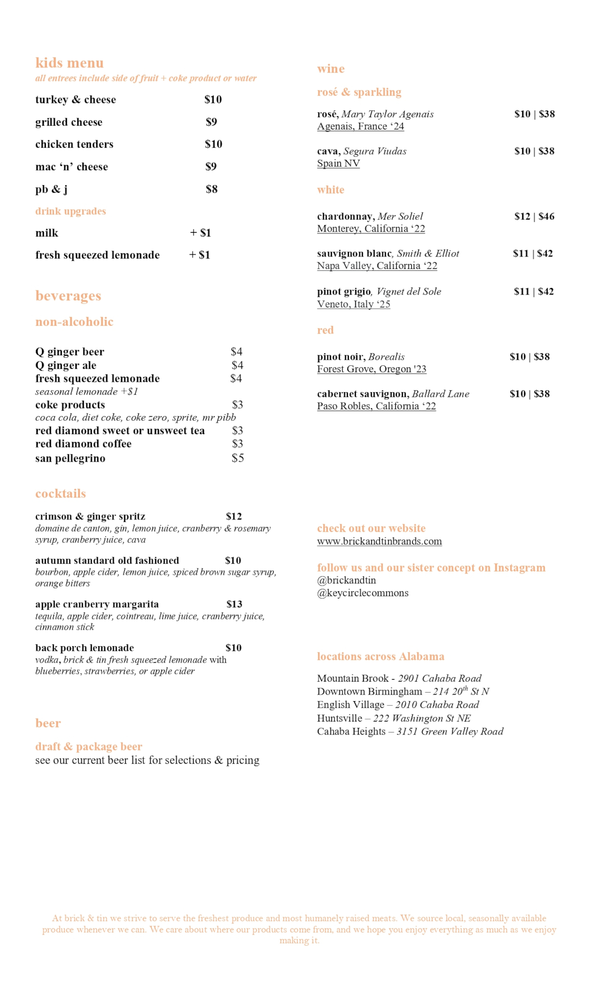 Drink Menu Page 1
